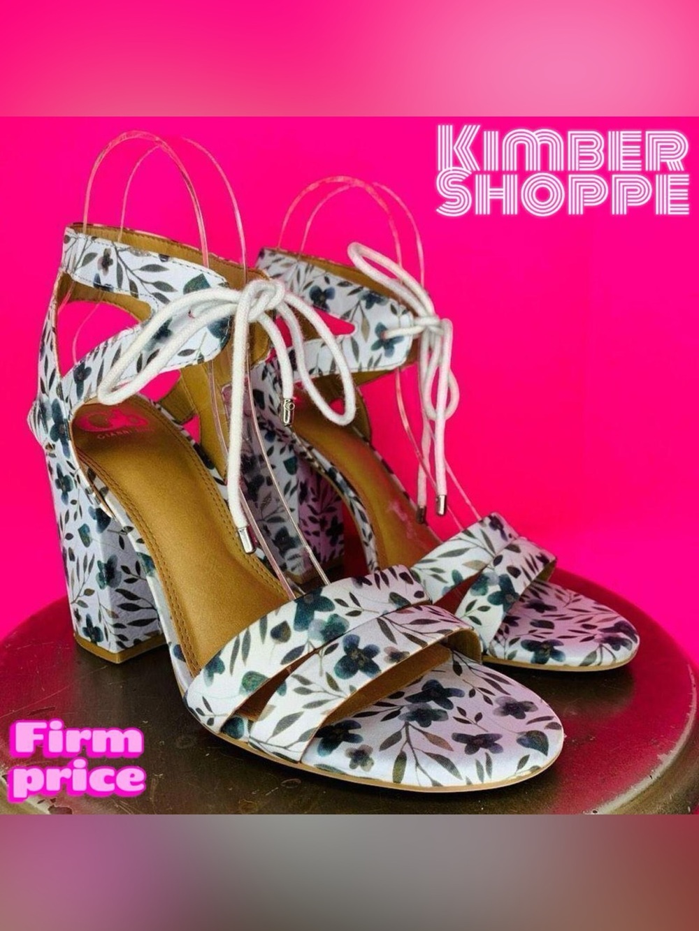 Gianni Bini After Hours Green Floral Fabric Lace-Up Sandals US 9 UK 7